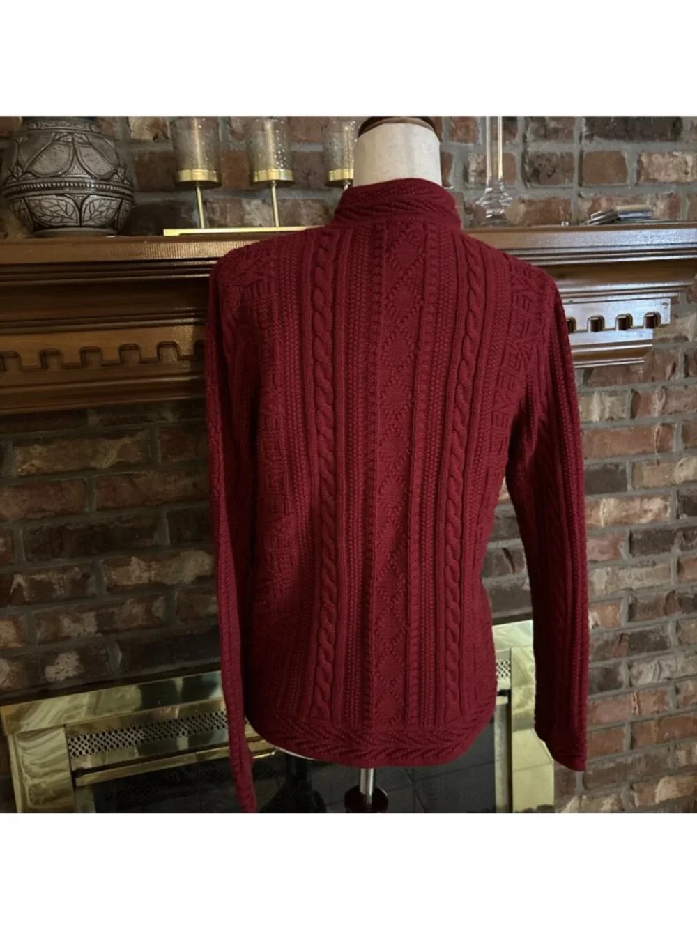 Ll Bean Red Cable Knit Cardigan Size Medium 100% Cotton